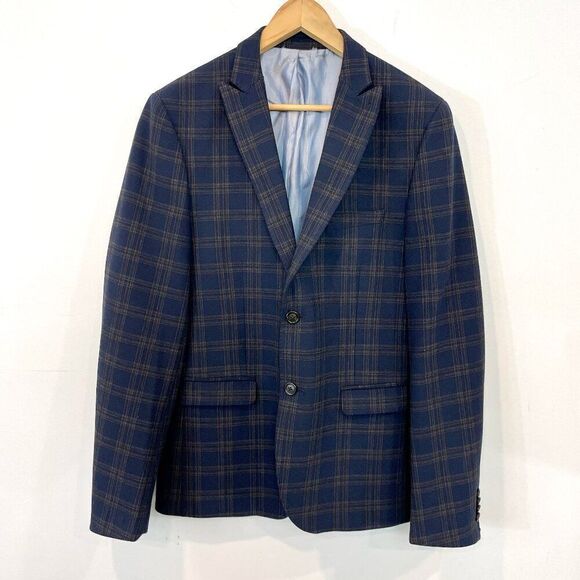 MArciano Guess Mens Stretch Retro Check Navy Jacket Blazer Sport Coat sz S - Picture 1 of 11